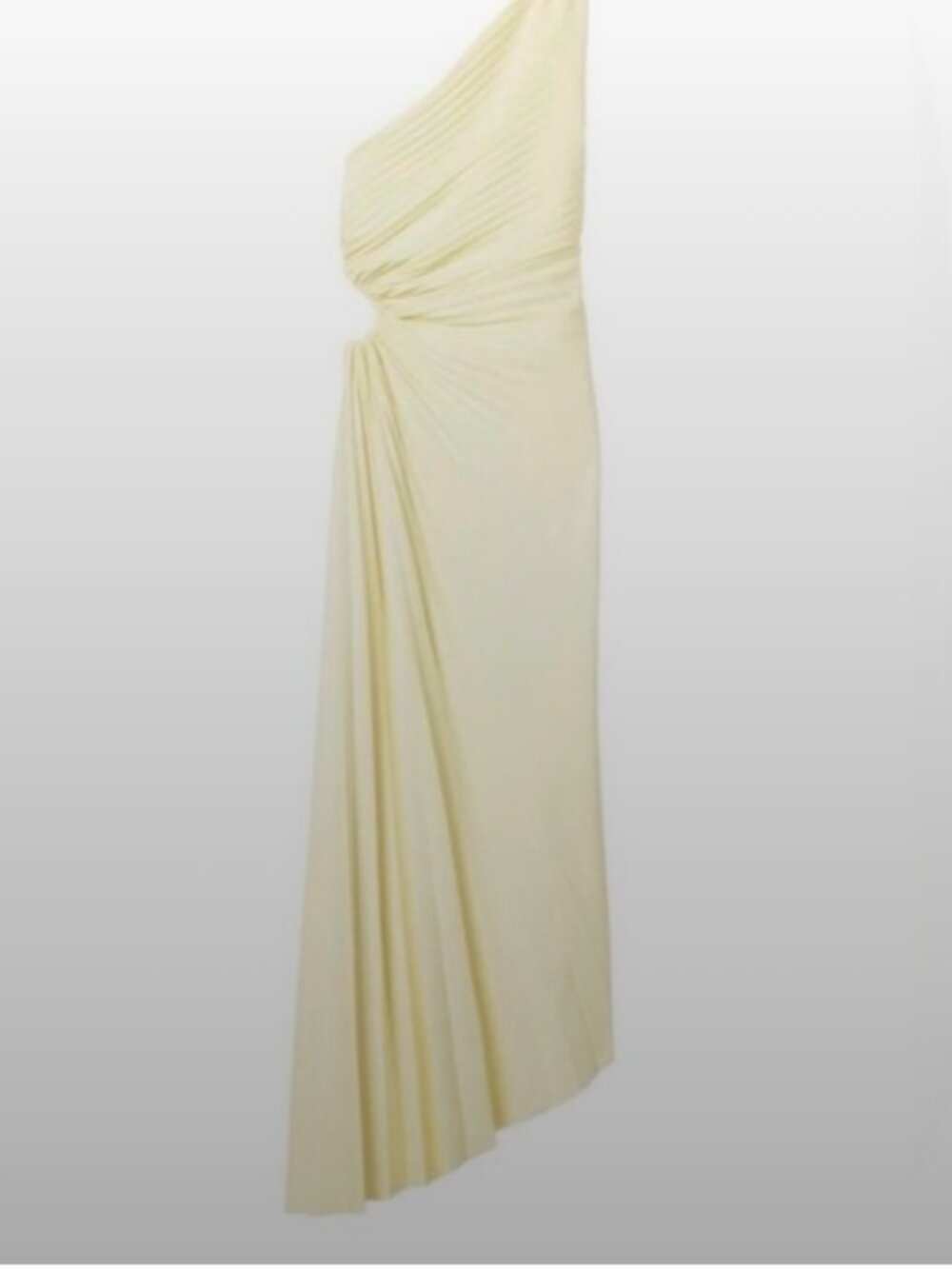 A.L.C. Yellow One Shoulder Cutout Pleated Midi Dress Faux Leather - Picture 4 of 9